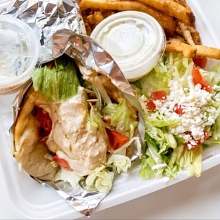 Chicken on Pita with Hummus (with a bag of chips)